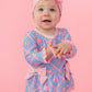 Baby Girls Tropical Trellis Long Sleeve One Piece Bow Peplum Rash Guard Swimsuit with Signature Rear Ruffles