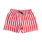 Red and white striped swim shorts 