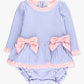 Baby Girls Periwinkle Blue Seersucker Long Sleeve One Piece Bow Peplum Rash Guard Swimsuit with Signature Rear Ruffles
