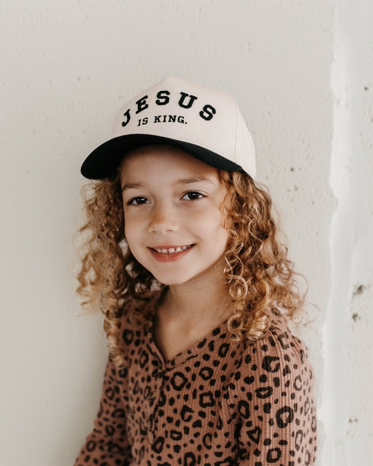Jesus is King Christian KIDS Hat - Black & Off-White