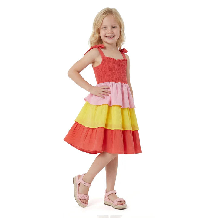 Red Gauze Tiered Dress