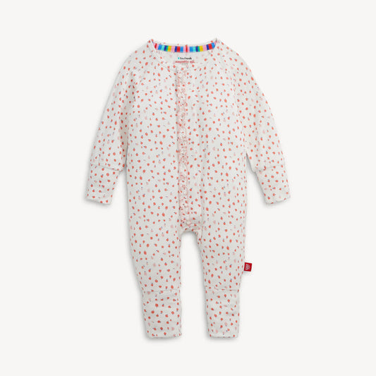 Baby onesie with a floral pattern on a white background