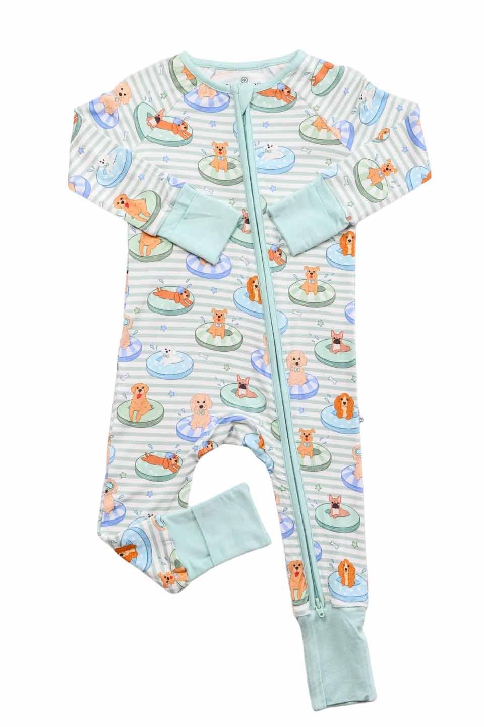 Convertible Zip Romper | Poolside Pups Blue