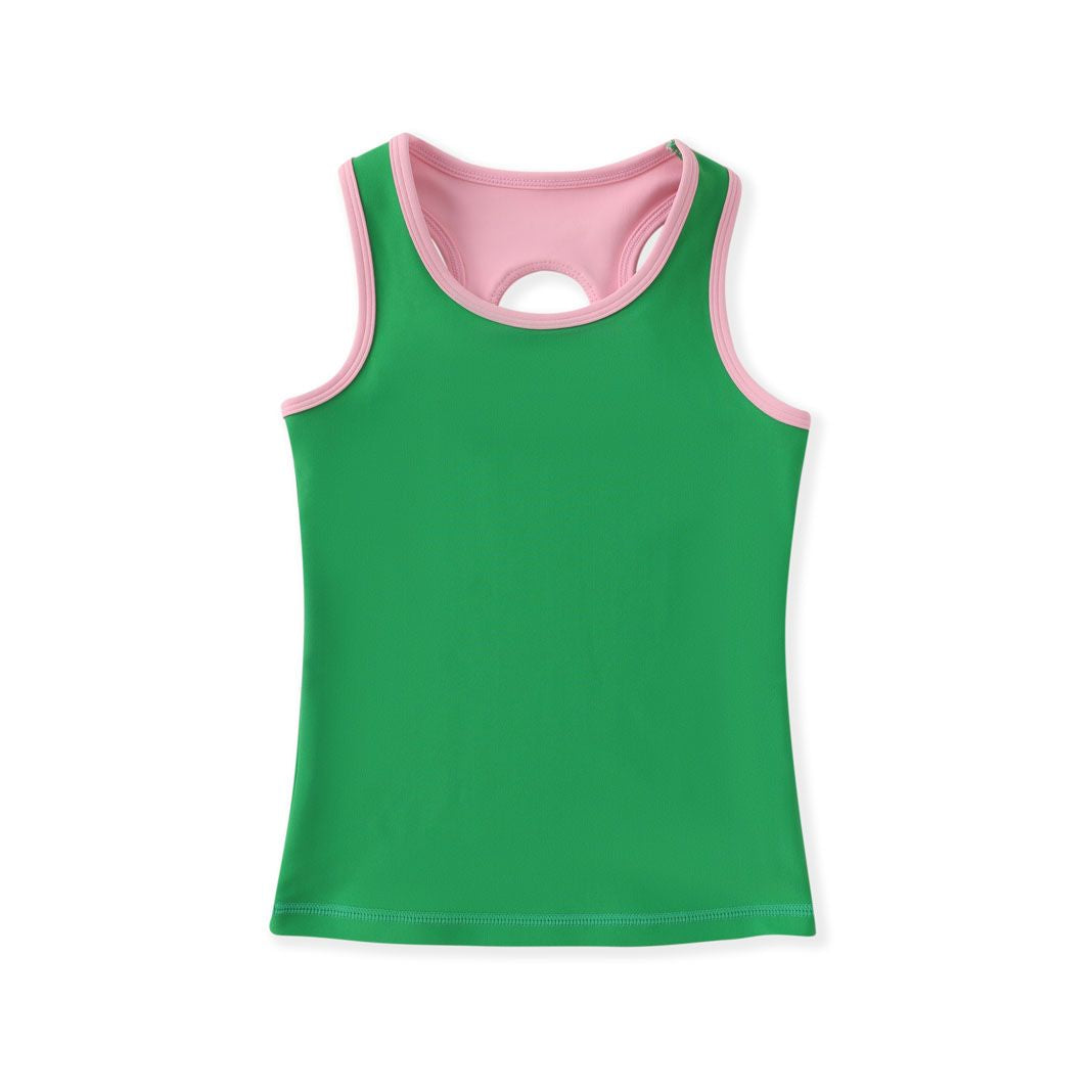 Green tank top with pink trim 