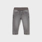 Gray jeans with a brown waistband 