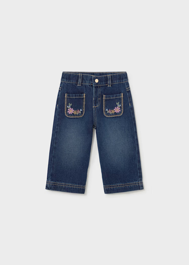 Denim Wide Leg Embroidered Pants // 2554-37