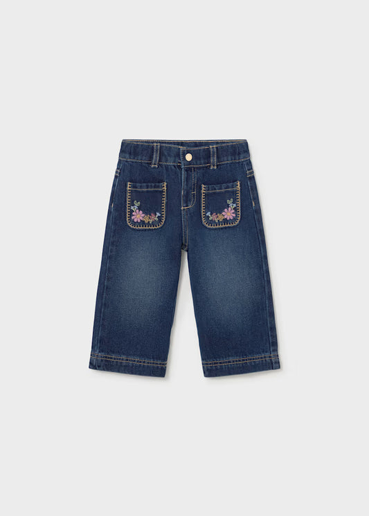 Denim Wide Leg Embroidered Pants // 2554-37