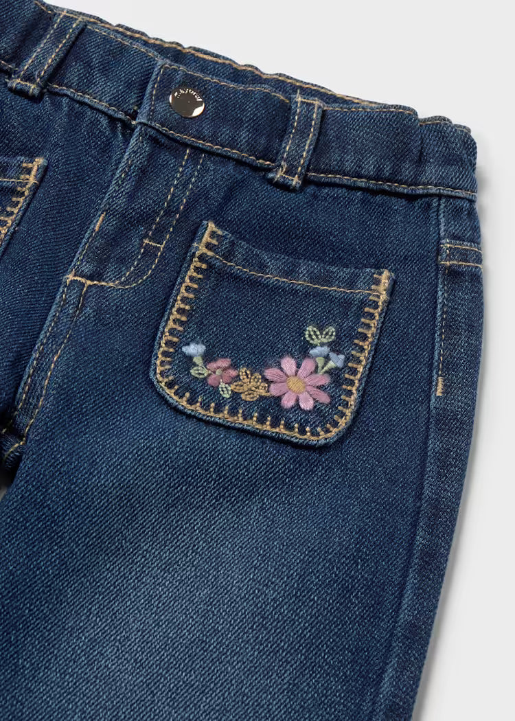 Denim Wide Leg Embroidered Pants // 2554-37