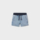 Light blue denim shorts with an elastic waistband