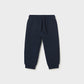 A pair of dark navy blue sweatpants with an elastic waistband and drawstring