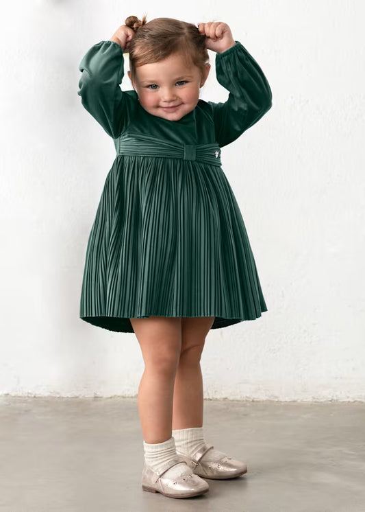 Green Velvet Pleated Dress // 2902-87