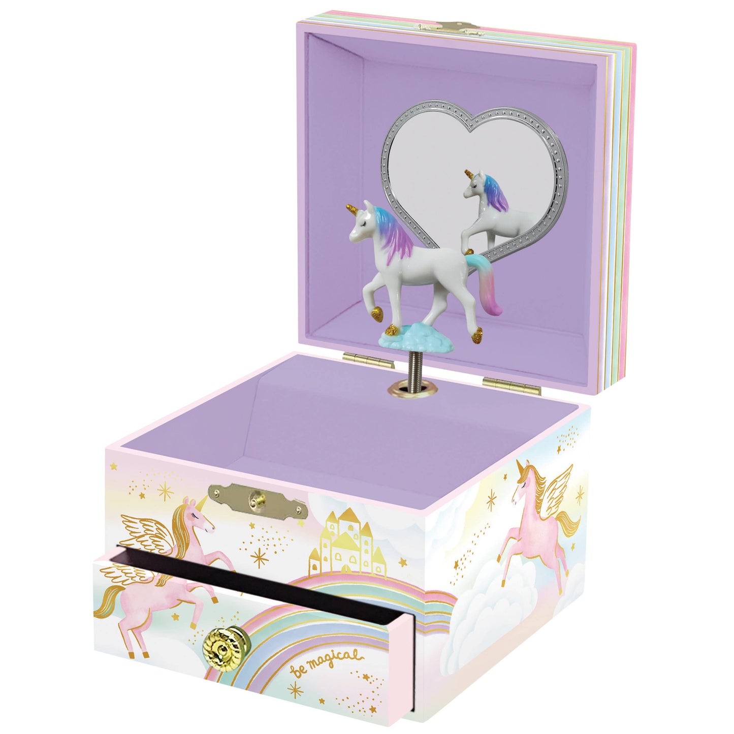 Music box with unicorn design on a white background