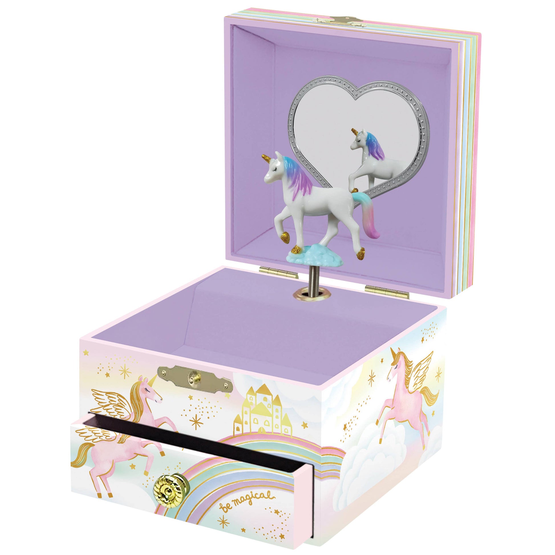 Music box with unicorn design on a white background