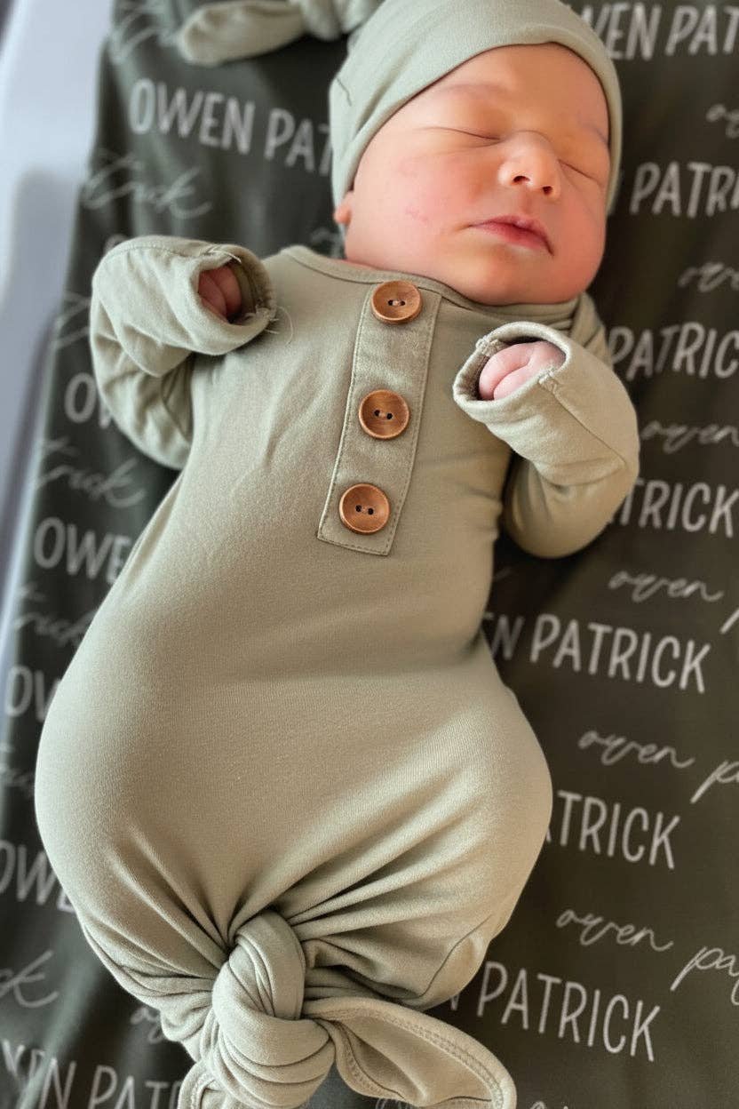 Bamboo Baby Knot Gown & Hat // Solid Moss