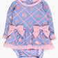 Baby Girls Tropical Trellis Long Sleeve One Piece Bow Peplum Rash Guard Swimsuit with Signature Rear Ruffles