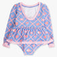 Girls Tropical Trellis Long Sleeve One Piece Bow Peplum Rash Guard Swimsuit
