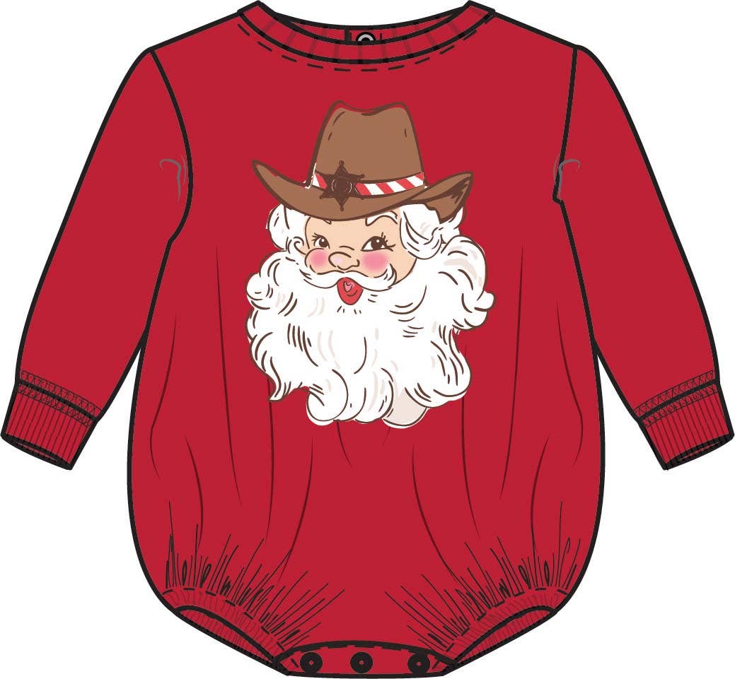 Baby Giddy Up Santa Western Christmas Applique Sweatshirt Bubble Romper
