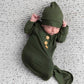 Solid Olive Bamboo Baby Knot Gown & Hat
