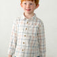 Blue and Rust Plaid shirt on an white button down shirt