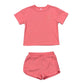 Pink t-shirt and shorts set on a white background