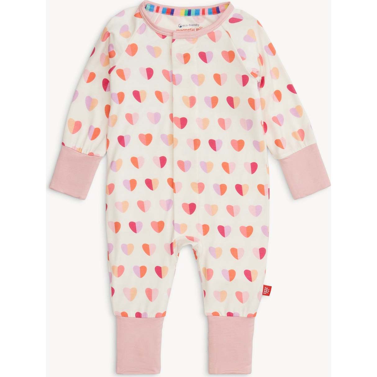Baby onesie with colorful heart pattern