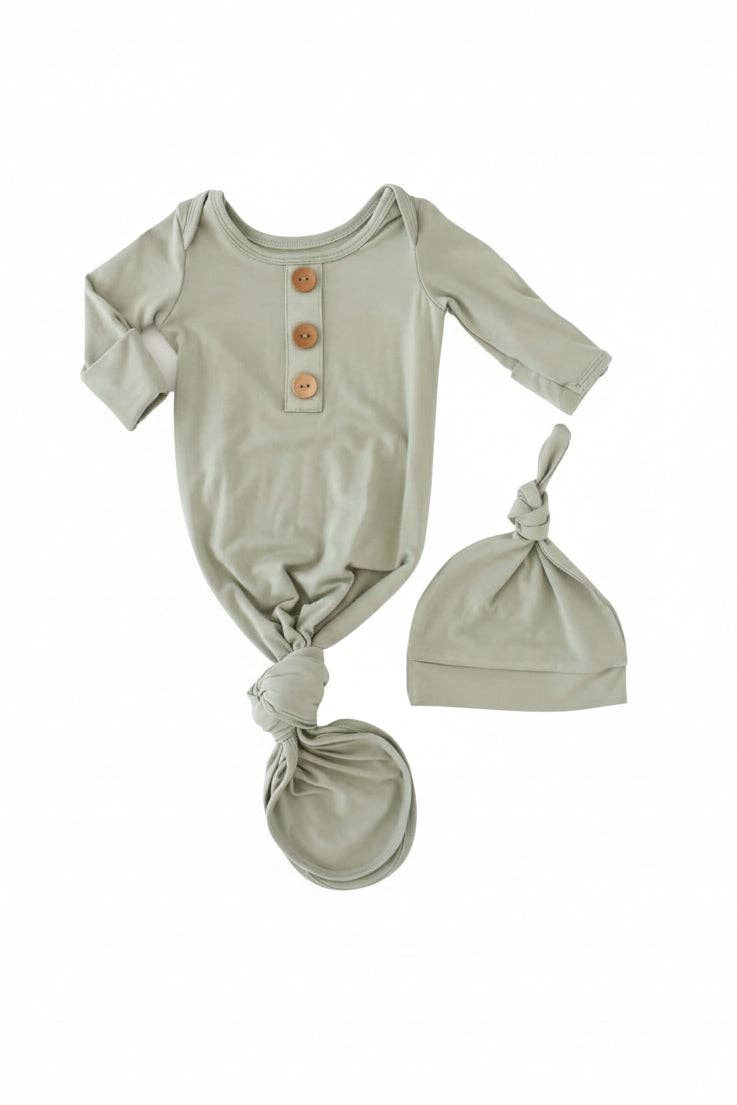 Bamboo Baby Knot Gown & Hat // Solid Moss