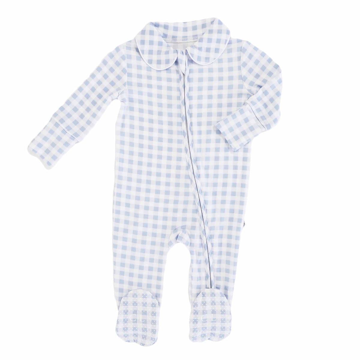 Peter Pan Collar Zipper Footie | Dusty Blue Gingham (Wholesale)