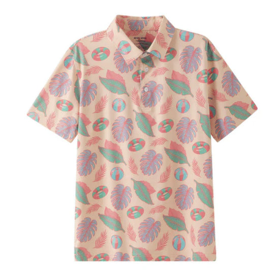 Short-sleeve shirt with colorful leaf pattern 