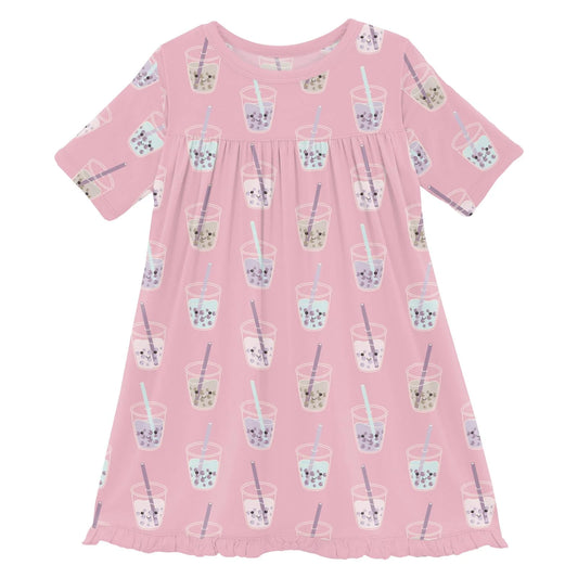 Cake Pop Boba Short Sleeve Swing Dress