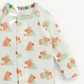 A long-sleeve baby sleep sack by Too Looody, featuring a cute capybara print in orange and green on a white background.