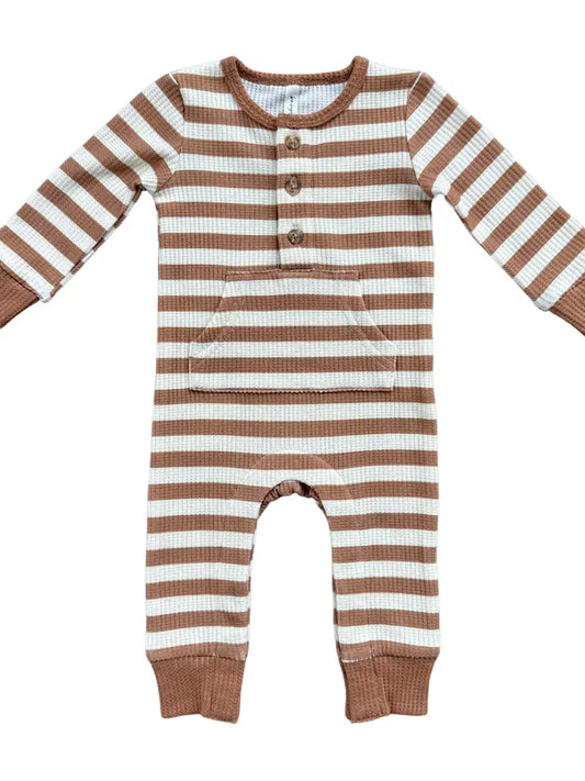 Waffle Romper // Caramel Stripe