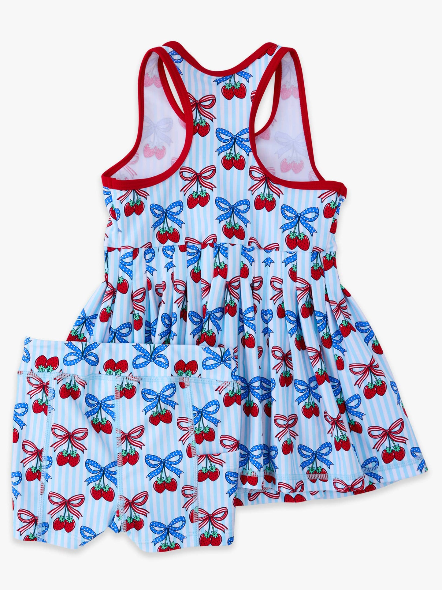 Girls Berries & Bows Pleated Skirt Active Dress & Bike Short Set