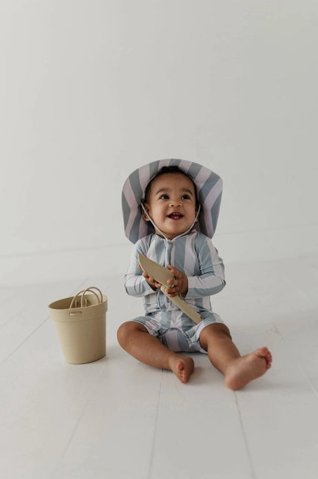 Aqua Grey Stripe Sun Hat