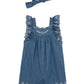 Denim romper with lace details and matching headband