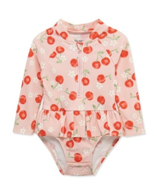 Children's one-piece swimsuit with cherry pattern