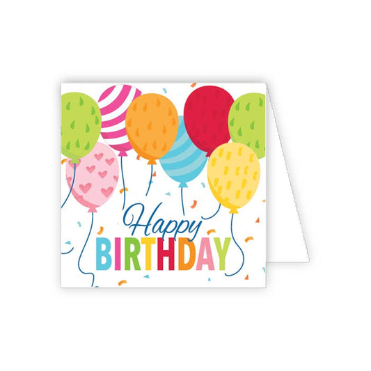 Birthday card with colorful balloons and 'Happy Birthday' text on a white background