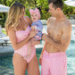 Baby Girls Tropical Trellis Long Sleeve One Piece Bow Peplum Rash Guard Swimsuit with Signature Rear Ruffles