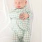 Peter Pan Collar Zipper Footie | Moss Gingham