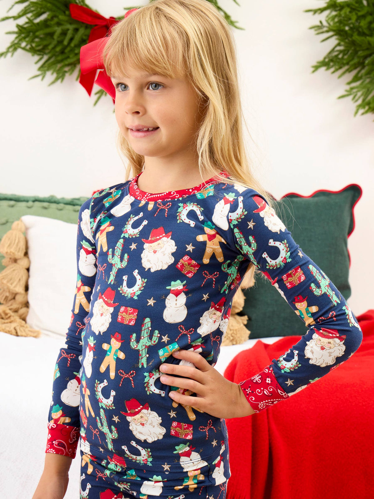 SoftSnooze™ Kids Bamboo Viscose Giddy Up Santa Western Christmas Long Sleeve Pajama Set
