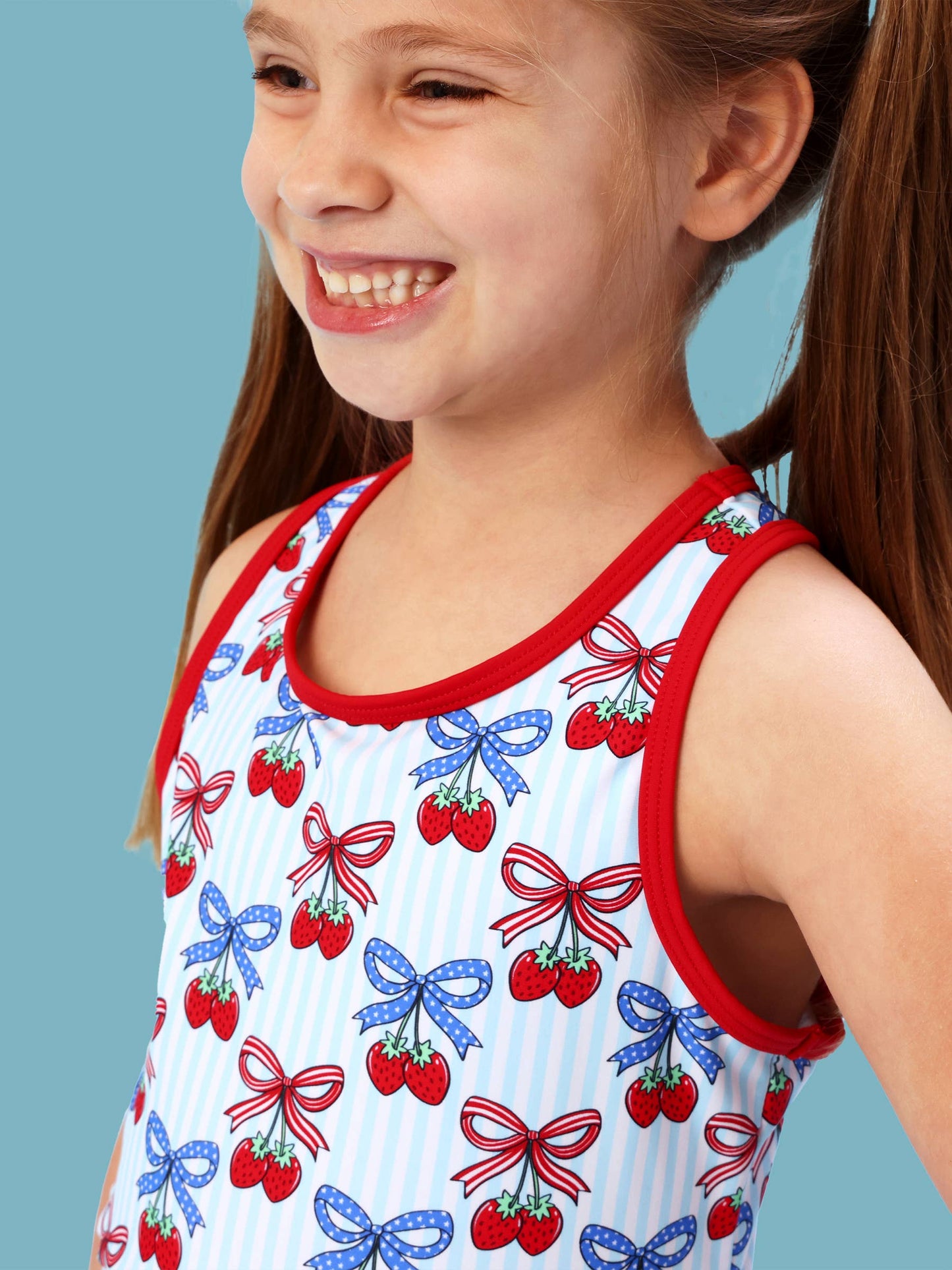 Girls Berries & Bows Pleated Skirt Active Dress & Bike Short Set