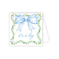 Card with blue bow and 'it's a boy' text on a white background