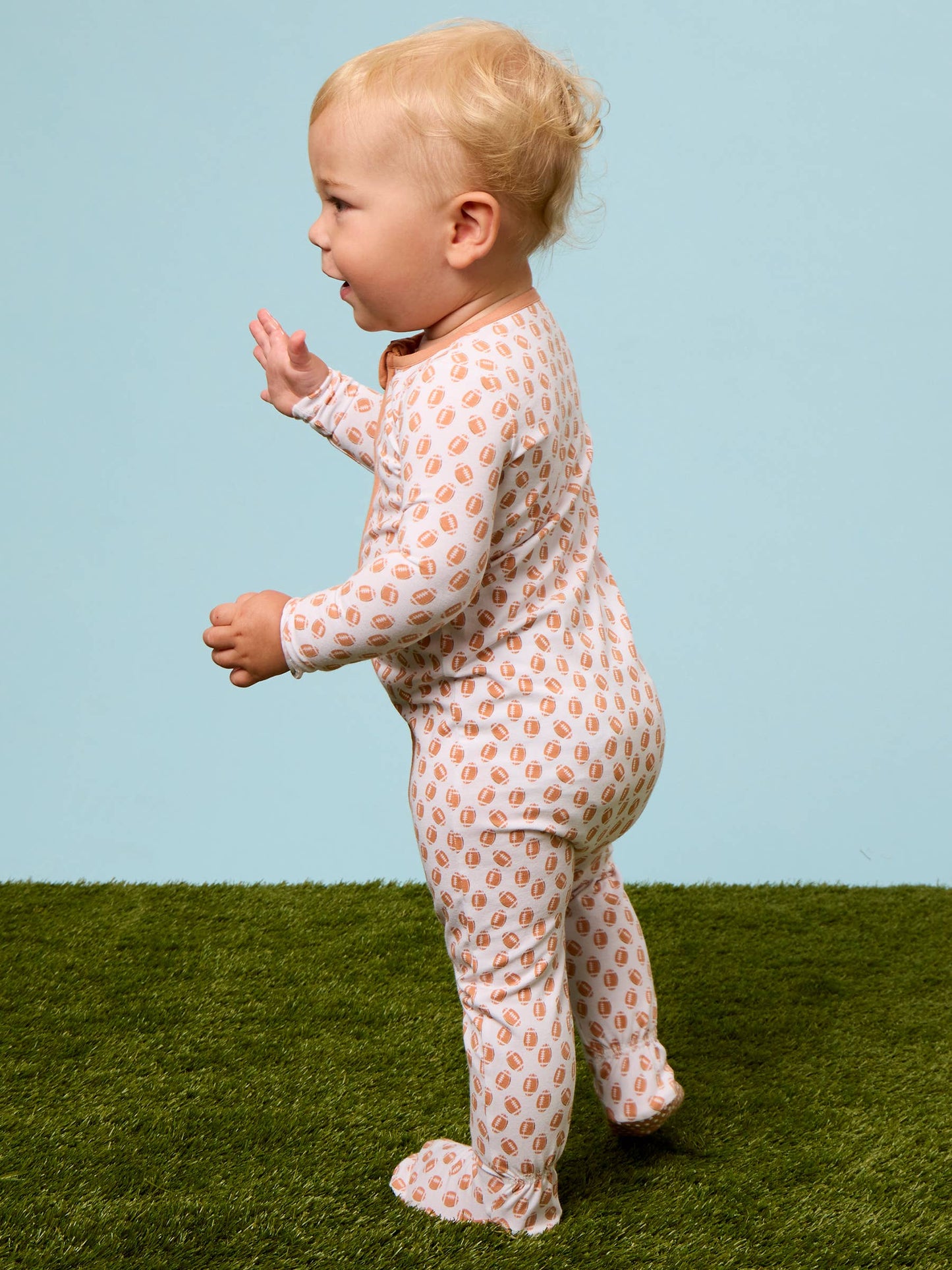 SoftSnooze™ Baby Cotton Modal Football Frenzy Footed One Piece Pajama