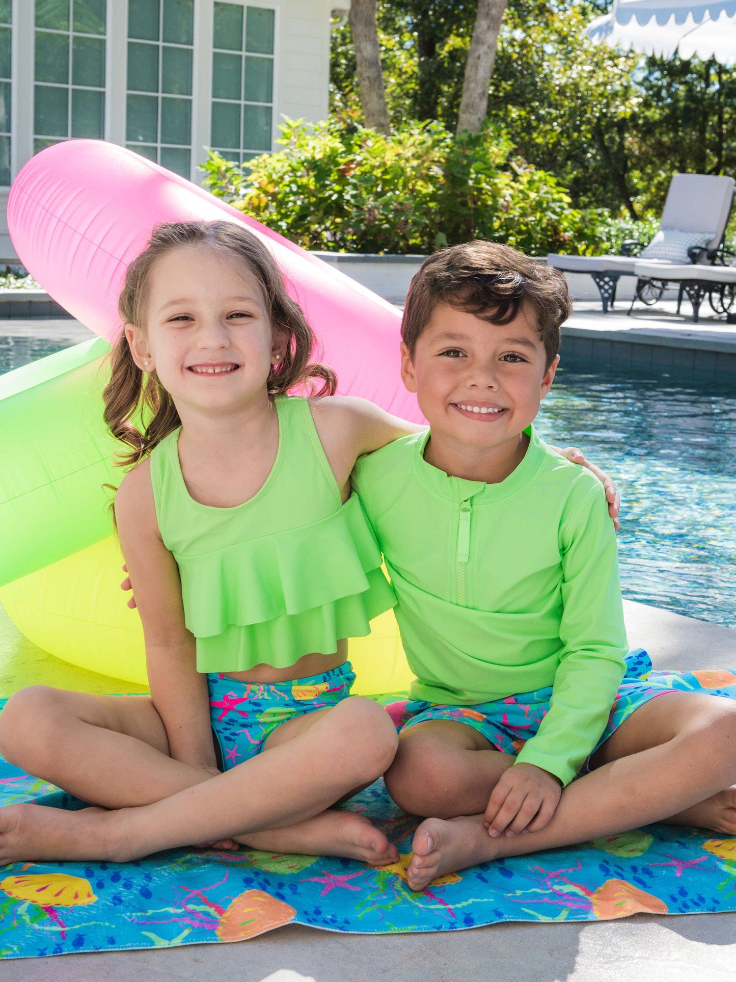 Boys Neon Honeydew Long Sleeve Zipper Rash Guard