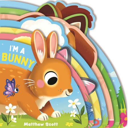 Children's book cover with a bunny and rainbow design, featuring the text 'I'm a Bunny' by Matthew Scott.
