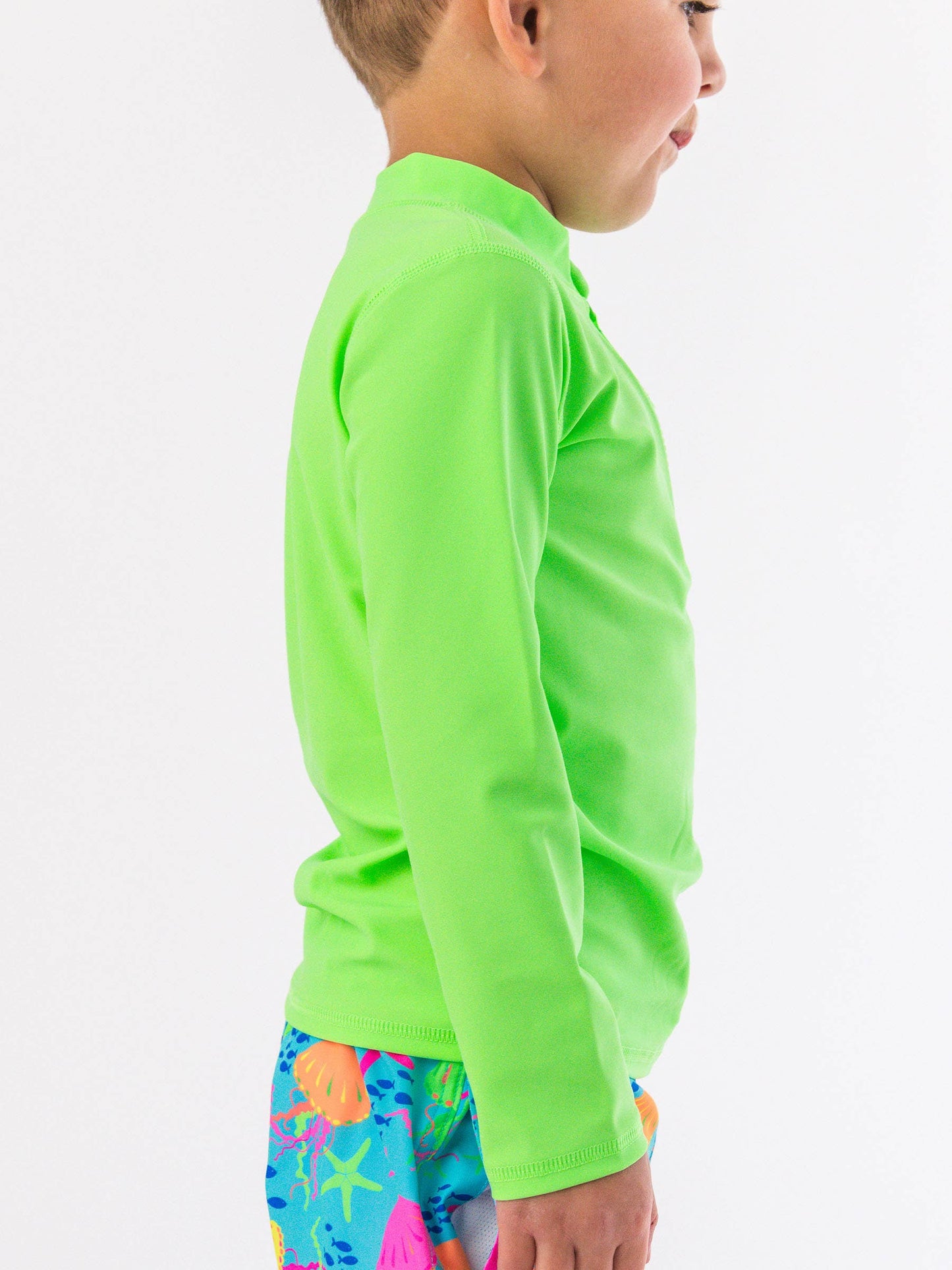 Boys Neon Honeydew Long Sleeve Zipper Rash Guard