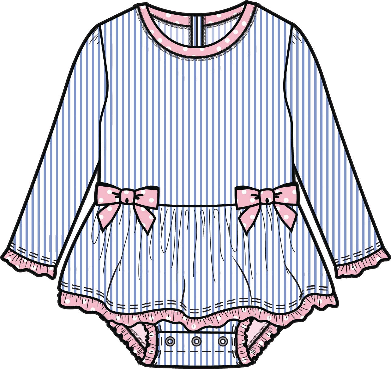 Baby Girls Periwinkle Blue Seersucker Long Sleeve One Piece Bow Peplum Rash Guard Swimsuit with Signature Rear Ruffles