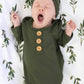 Solid Olive Bamboo Baby Knot Gown & Hat