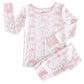 Pink and white pajama set with floral pattern 