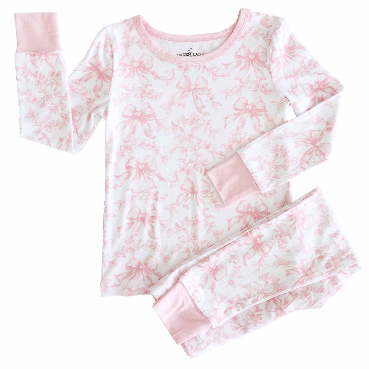 Pink and white pajama set with floral pattern 