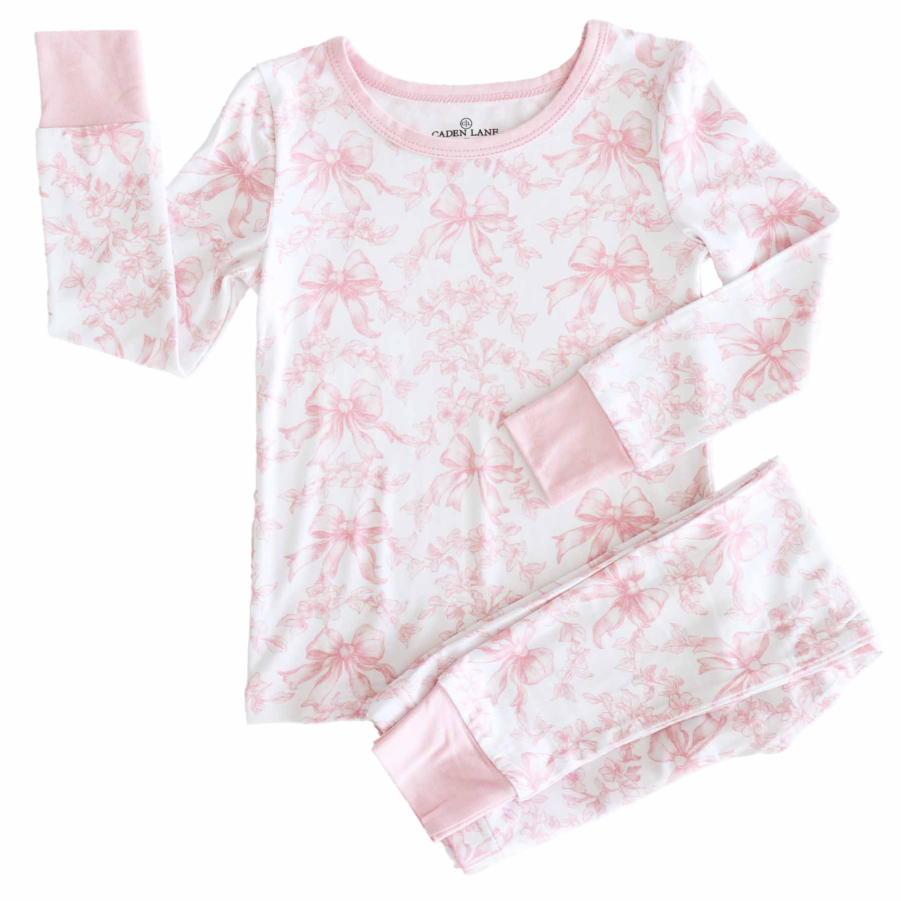 Pink and white pajama set with floral pattern 